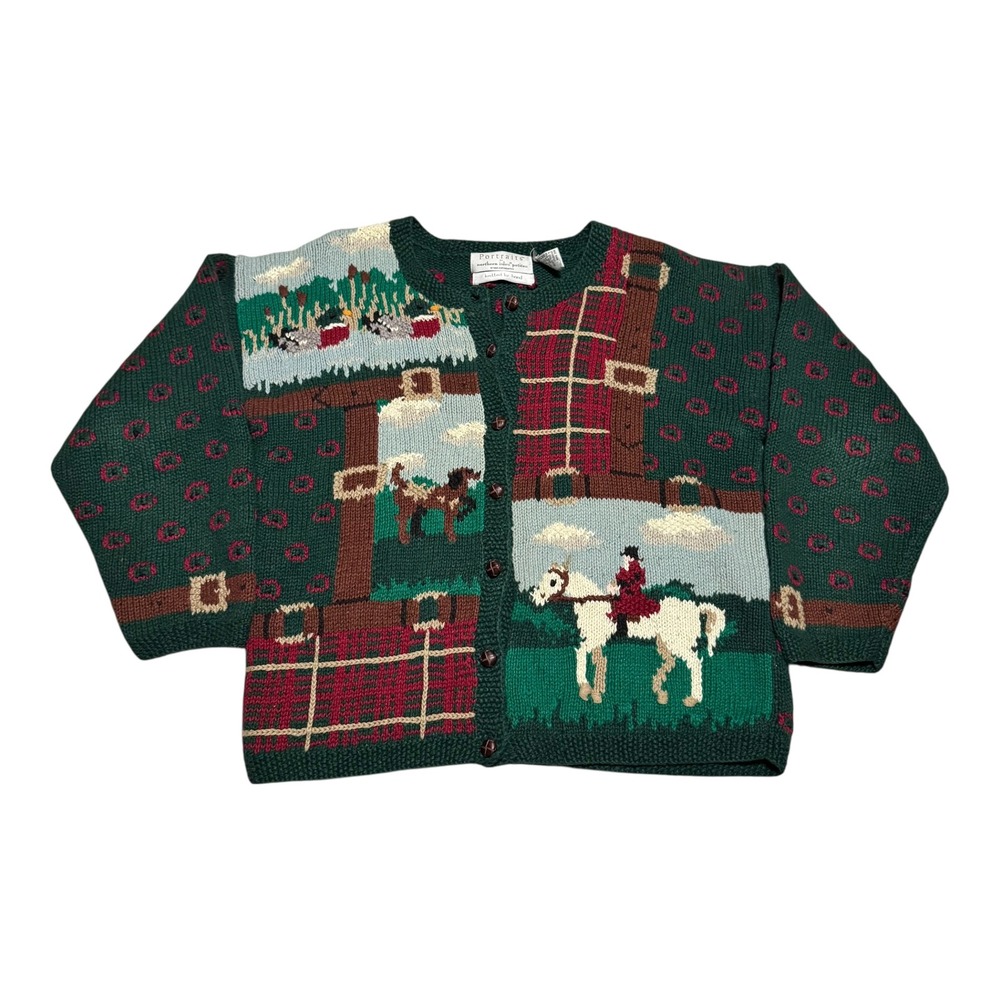 Vintage Northern Isle Equestrian Horse Knit Button Up Sweater Women's PS
